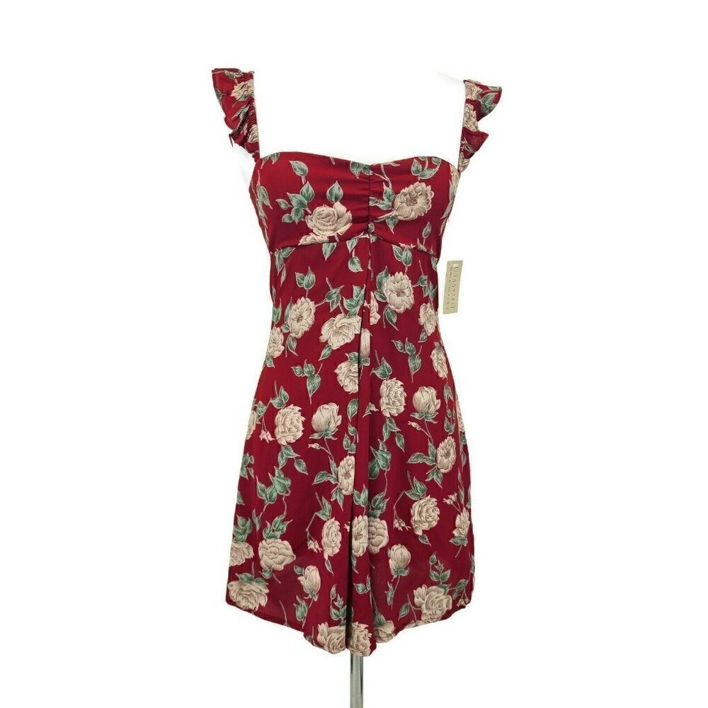 New Flynn Skye Carla Mini Dress Womens XS Red White Roses Floral Rayon